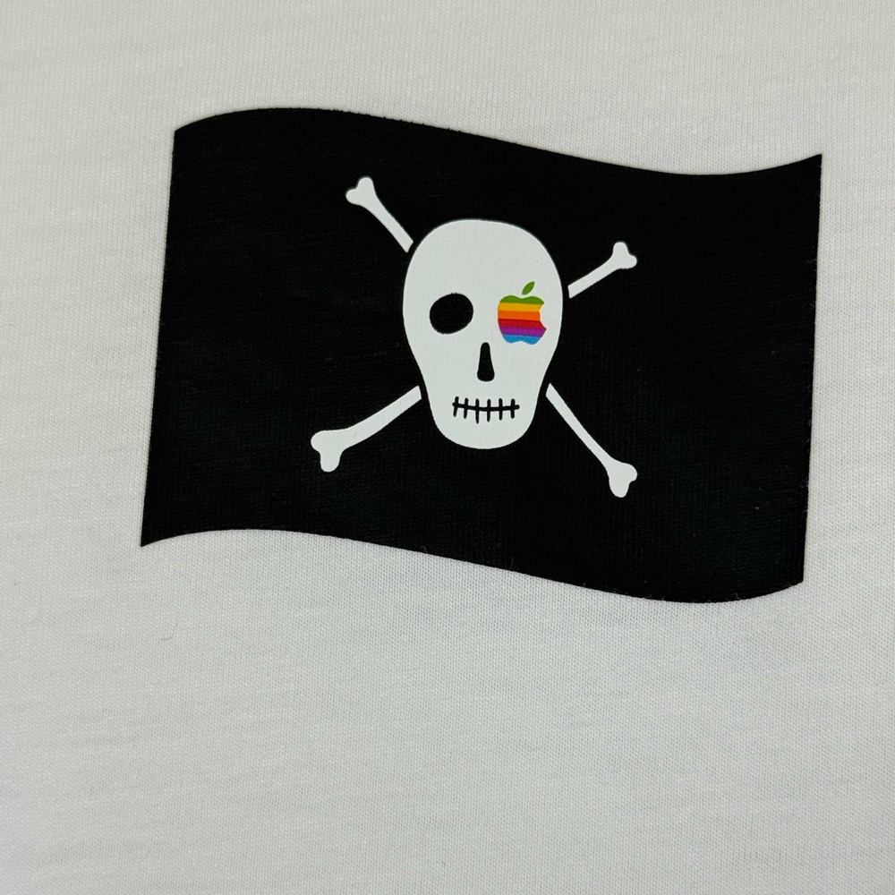 Apple Logo White Tee with Black Skull Design